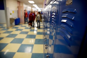 School hallway with students